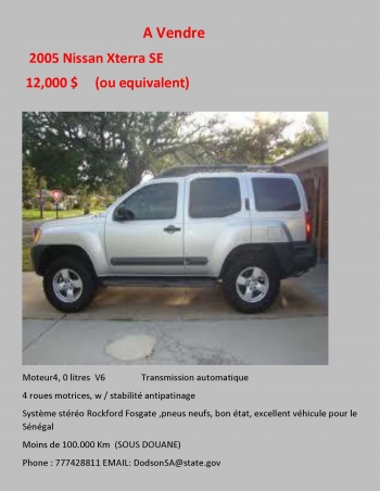 A Vendre      2005 Nissan Xterra SE  Cause depart